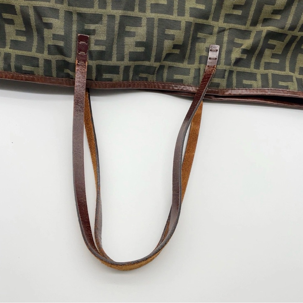 Authentic Fendi Zucca Nylon Leather Khaki Tote Bag W/Pouch - Picture 7 of 16